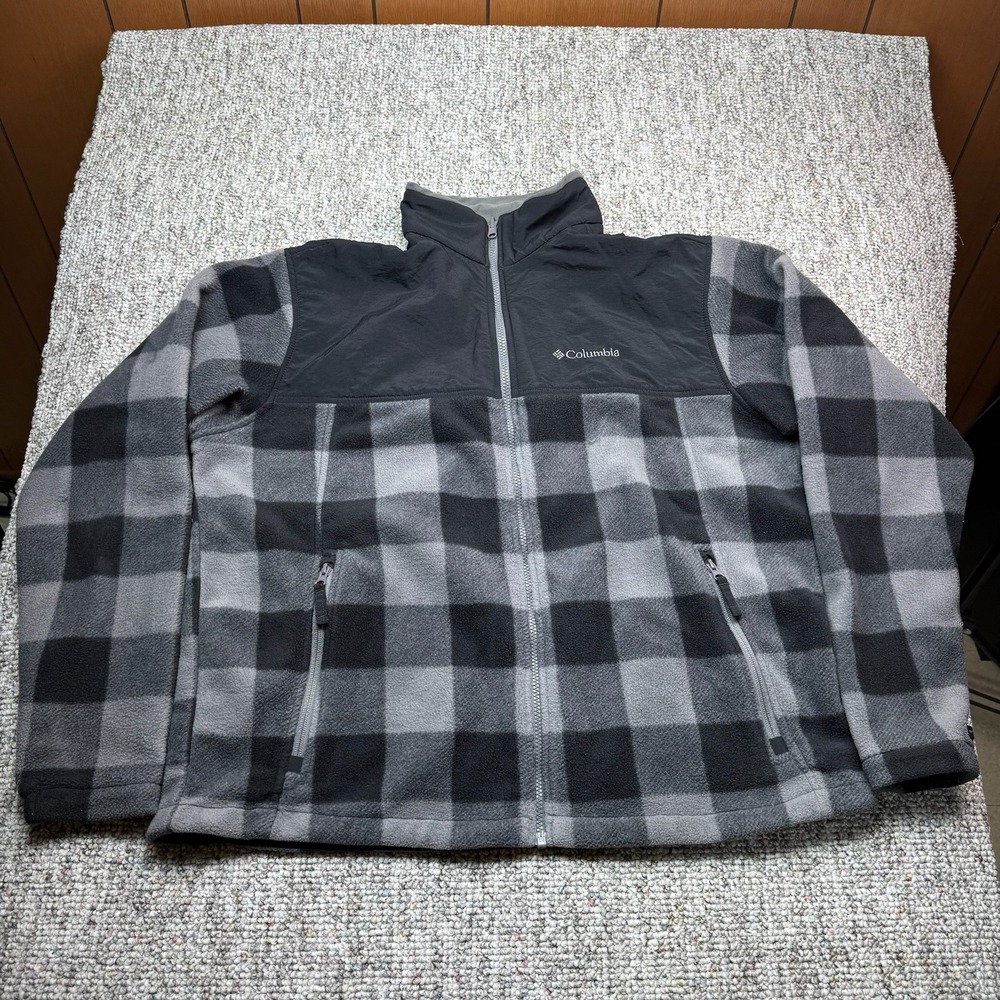 Columbia Bugaboo Jacket Mens XL Interchange Fleece Check Full Zip Black Gray